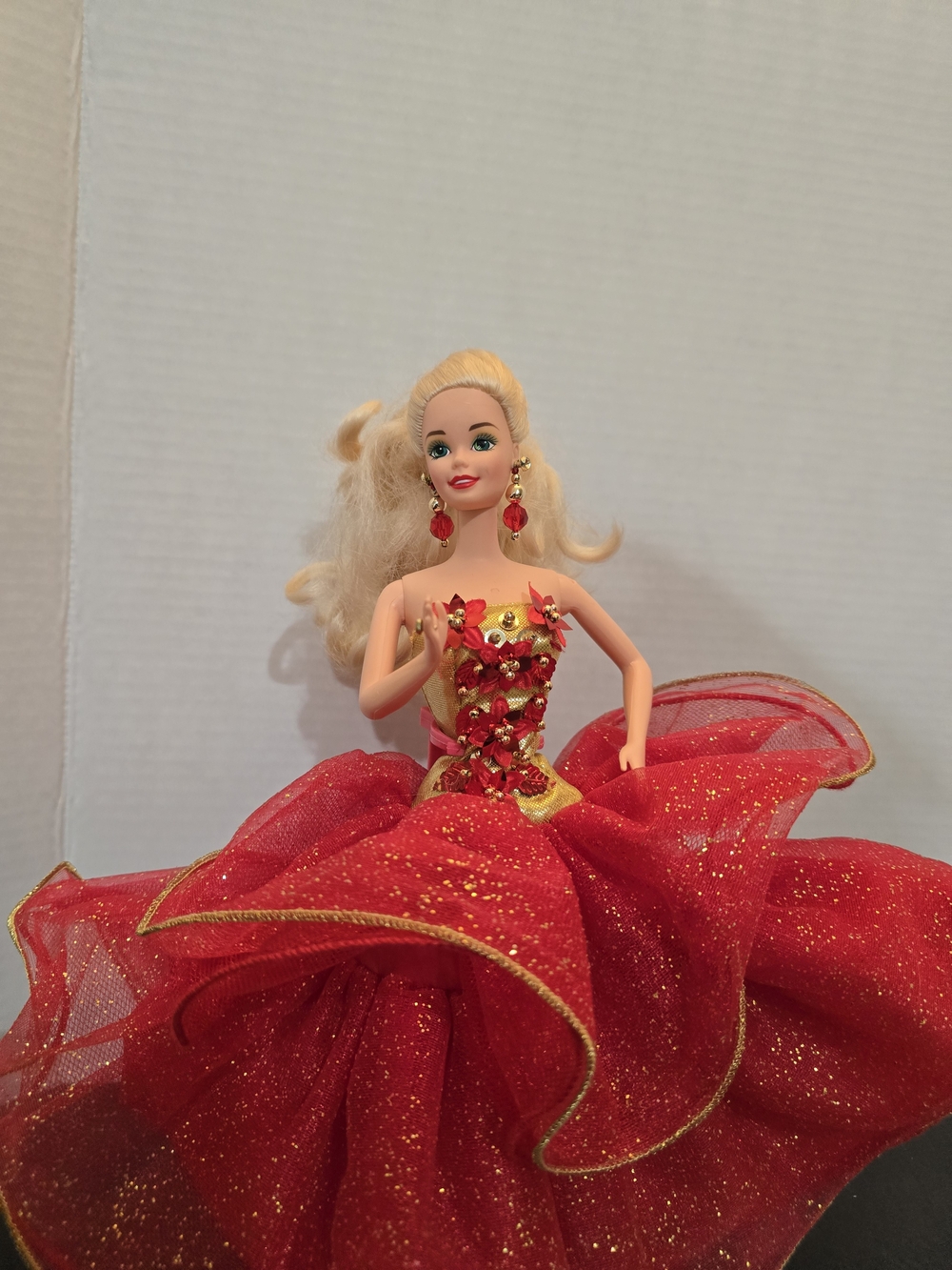1993 Holiday Barbie Red and Gold Sparkle Ball Gown Doll